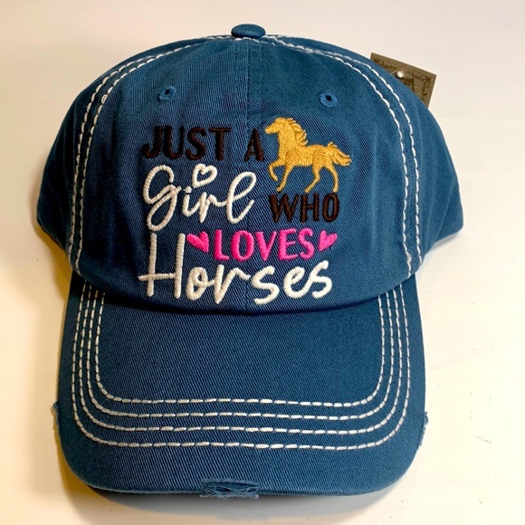 Just A Girl Who Loves Horses Distressed Ball Cap - Picture 1 of 5